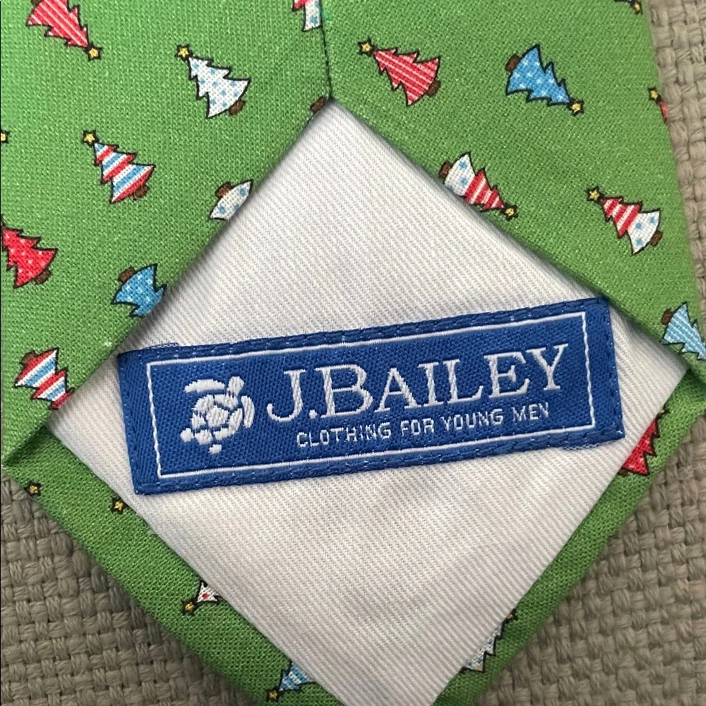 2 J. Bailey Ties/ red plaid/ green Christmas trees. Boy’s Large